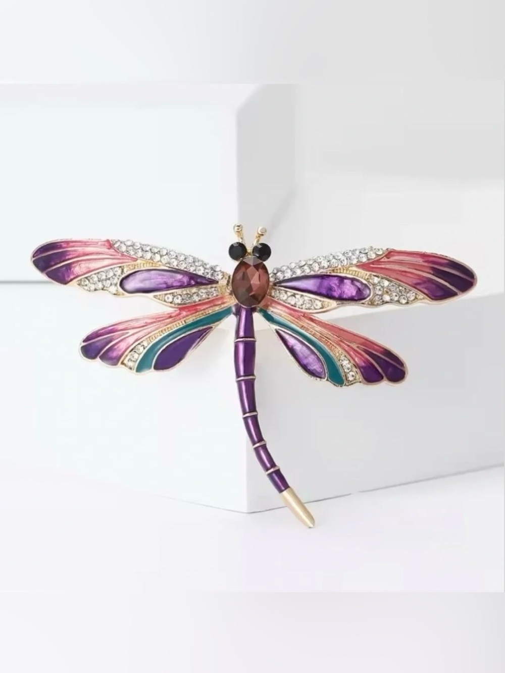 Dragonfly Enamel & Rhinestone Fashion Brooch Pin Modern New NWT